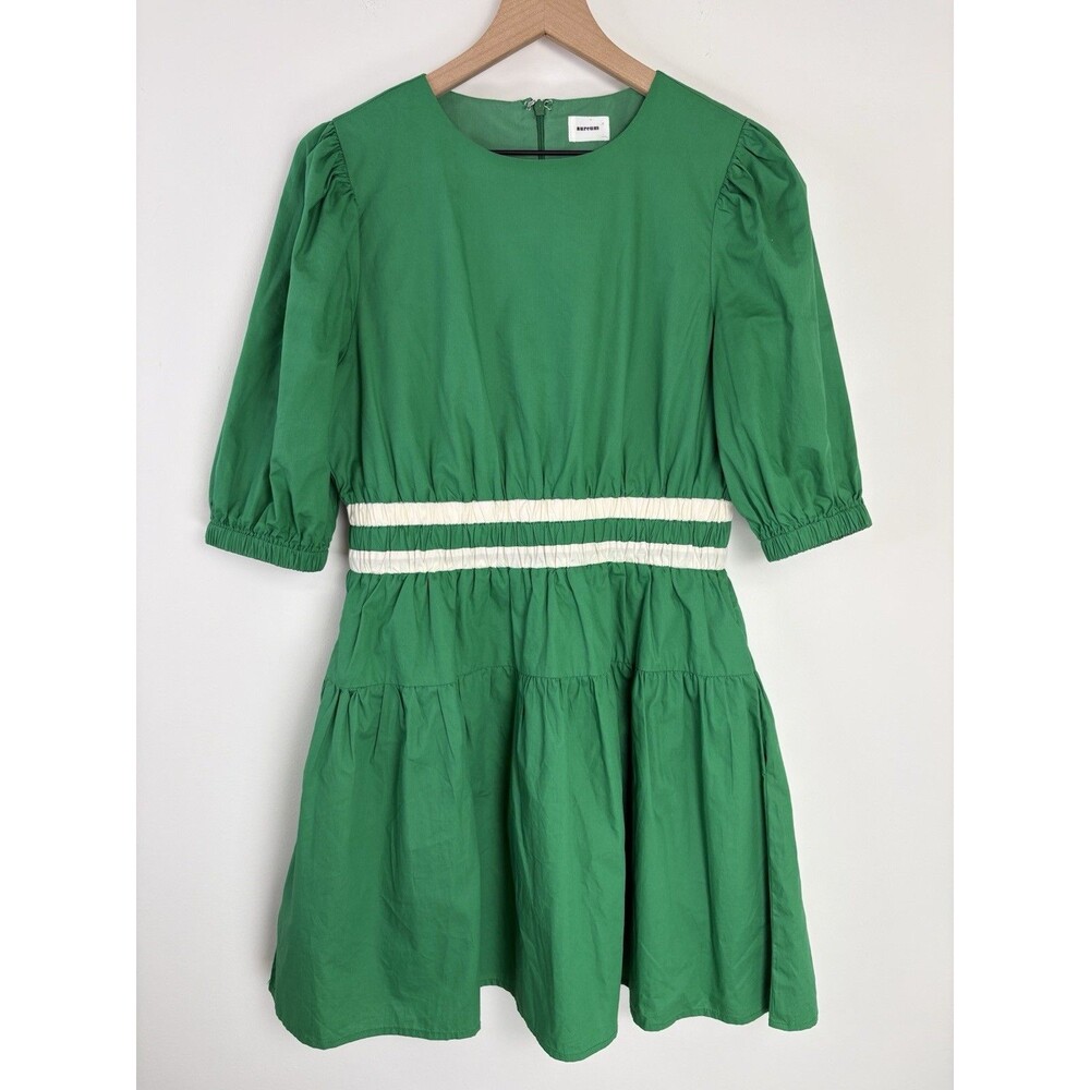 Aureum Kelly Green "Combo Binding" Puff Sleeve Poplin Mini Dress Size M